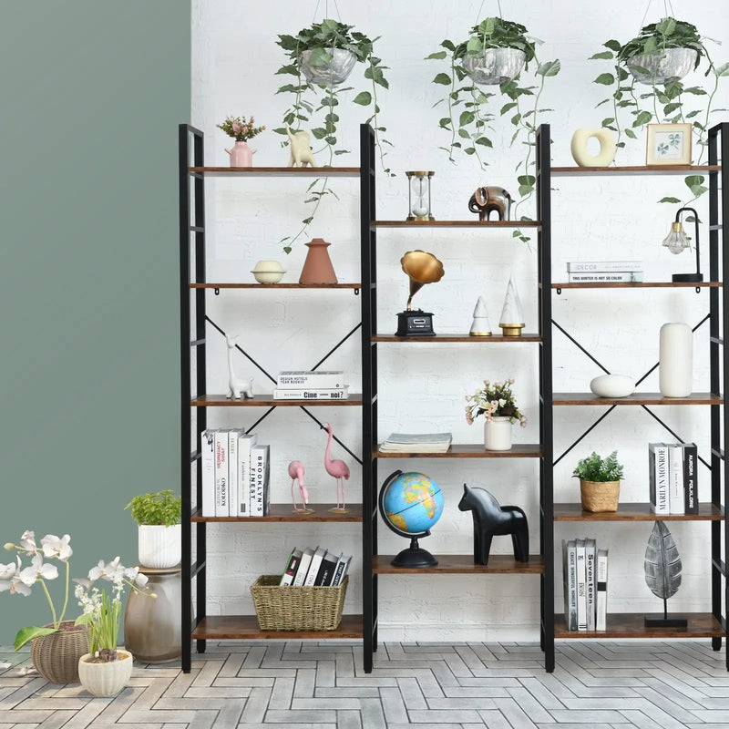 Vintage Triple Wide 5-Tier Bookcase Large Bookshelf Display Storage Shelf by DirectDeals