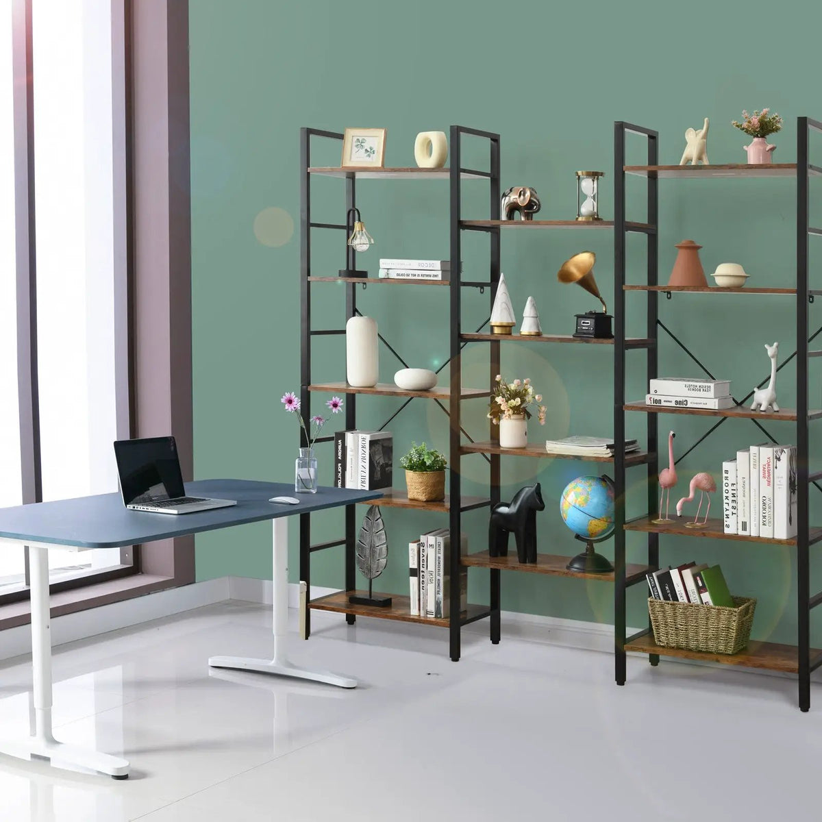 Vintage Triple Wide 5-Tier Bookcase Large Bookshelf Display Storage Shelf, photo 9 of 16
