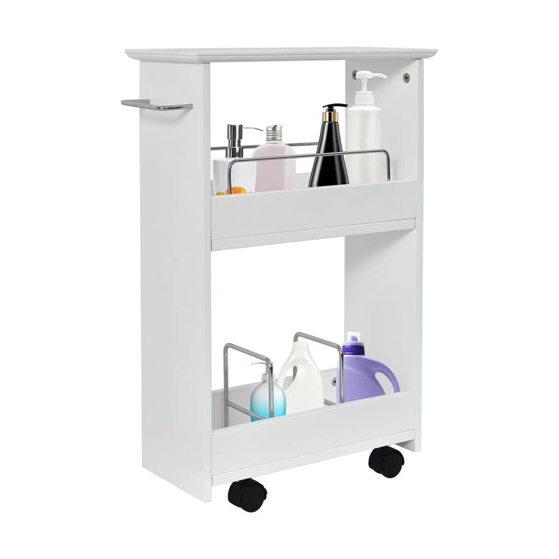 Slim Rolling 3-Tier Bathroom Mobile Shelving Cabinet wih Handle by DirectDeals