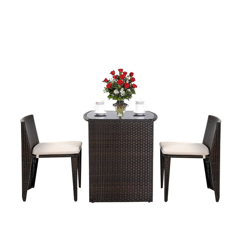 3 Pieces Cushioned Wicker Patio Bistro Set with No Assembly Needed by DirectDeals