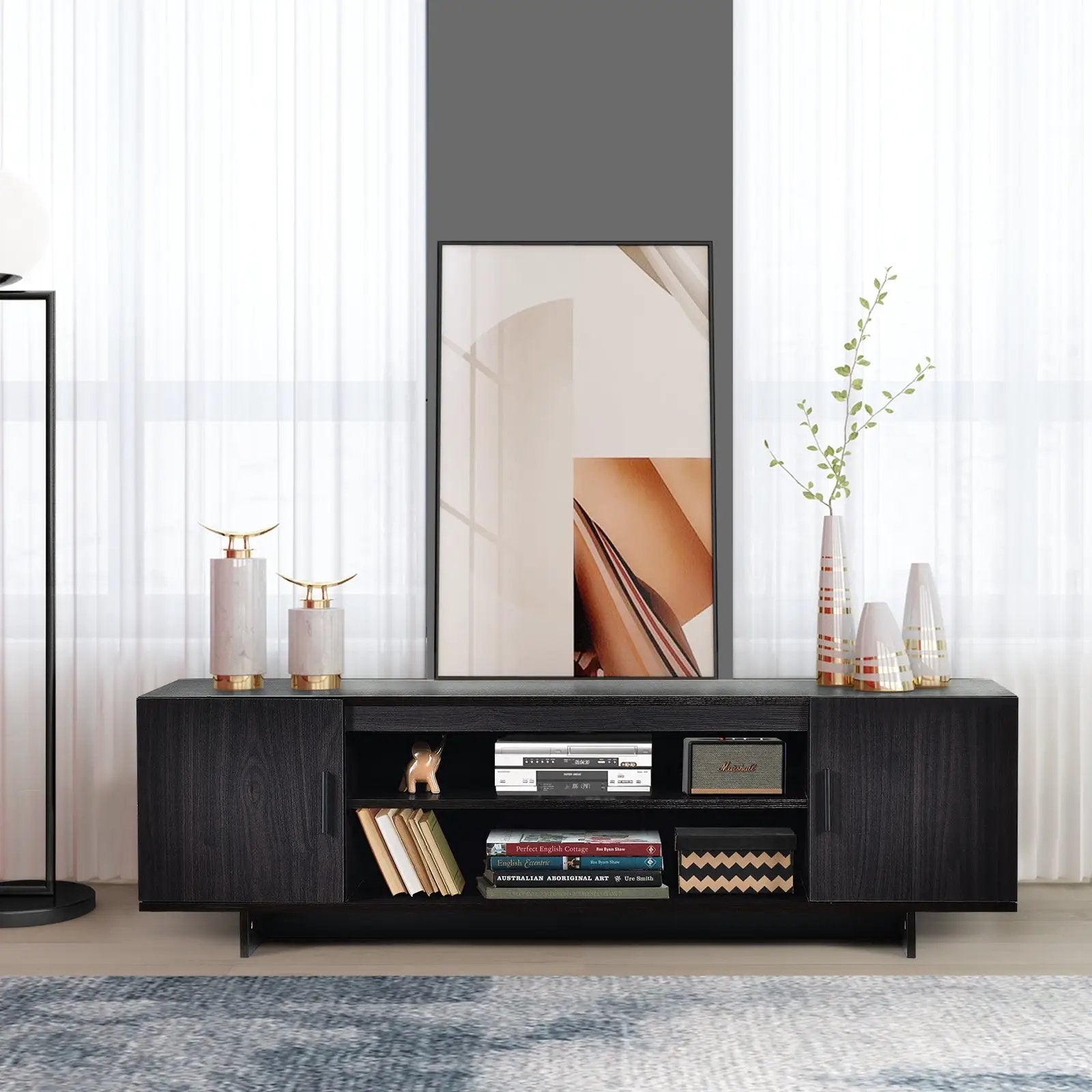 Modern Wood Universal TV Stand for TV up to 65 Inch with 2 Storage Cabinets by DirectDeals