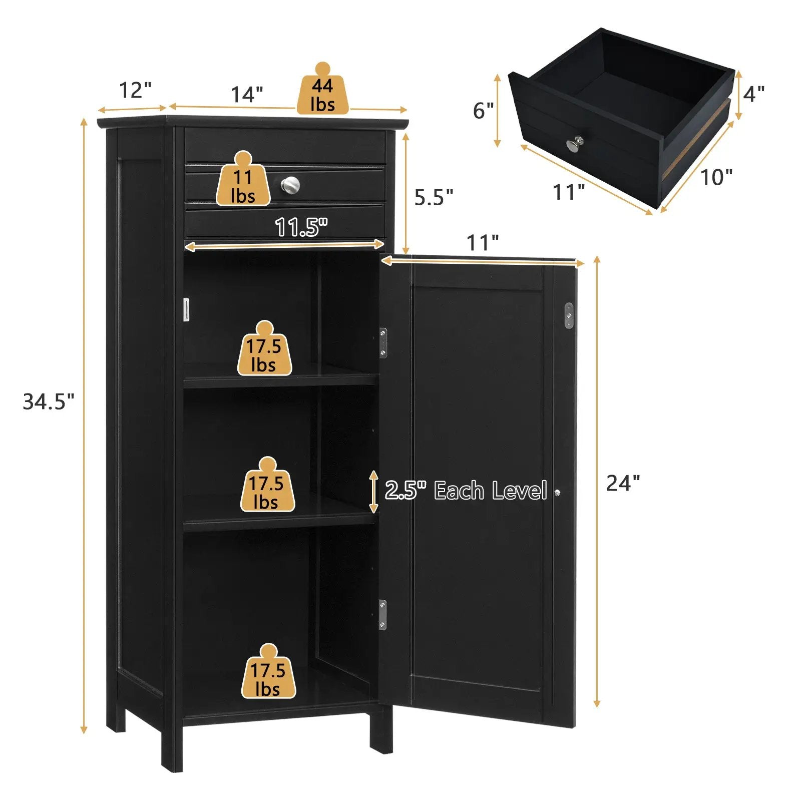 Wooden Storage Free-Standing Floor Cabinet with Drawer and Shelf by DirectDeals