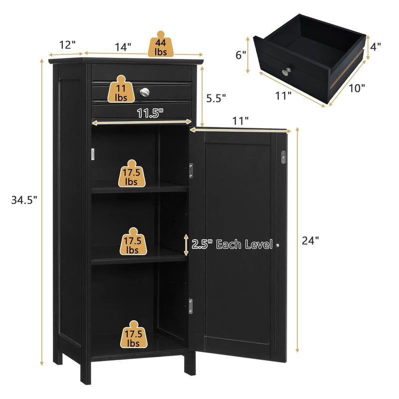 Wooden Storage Free-Standing Floor Cabinet with Drawer and Shelf by DirectDeals