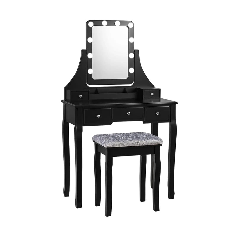 Vanity Dressing Table Set with 10 Dimmable Bulbs and Cushioned Stool by DirectDeals