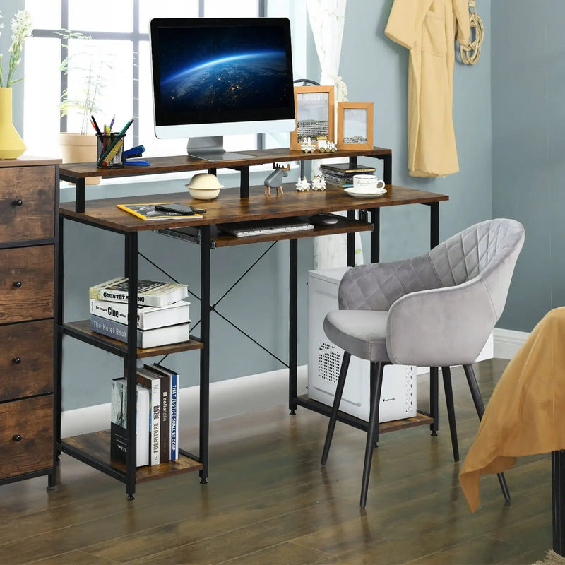 47 Inches Computer Desk Writing Study Table with Keyboard Tray and Monitor Stand by DirectDeals