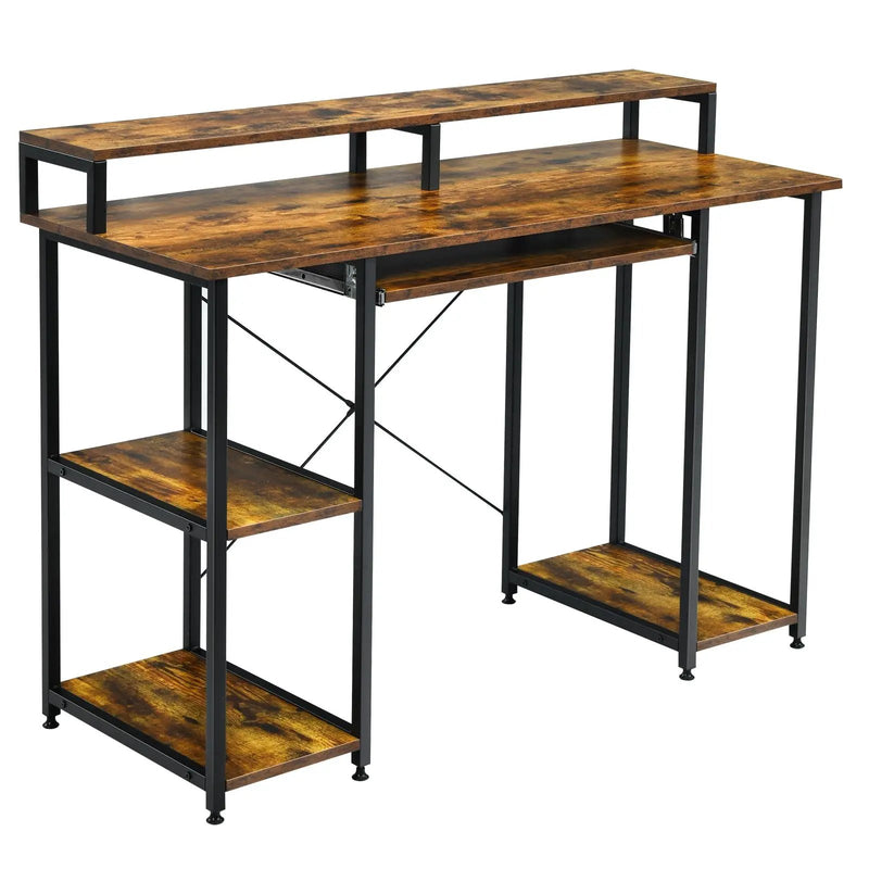 47 Inches Computer Desk Writing Study Table with Keyboard Tray and Monitor Stand by DirectDeals