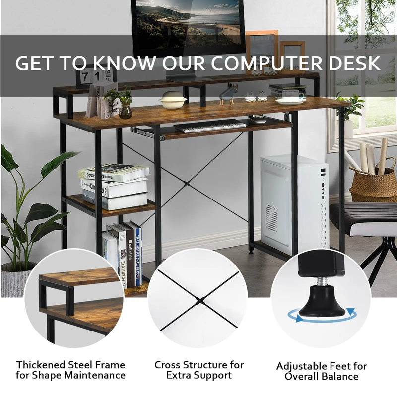 47 Inches Computer Desk Writing Study Table with Keyboard Tray and Monitor Stand by DirectDeals