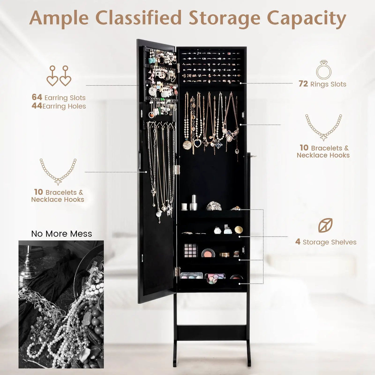 Mirrored Standing Jewelry Cabinet Storage Box, photo 2 of 13
