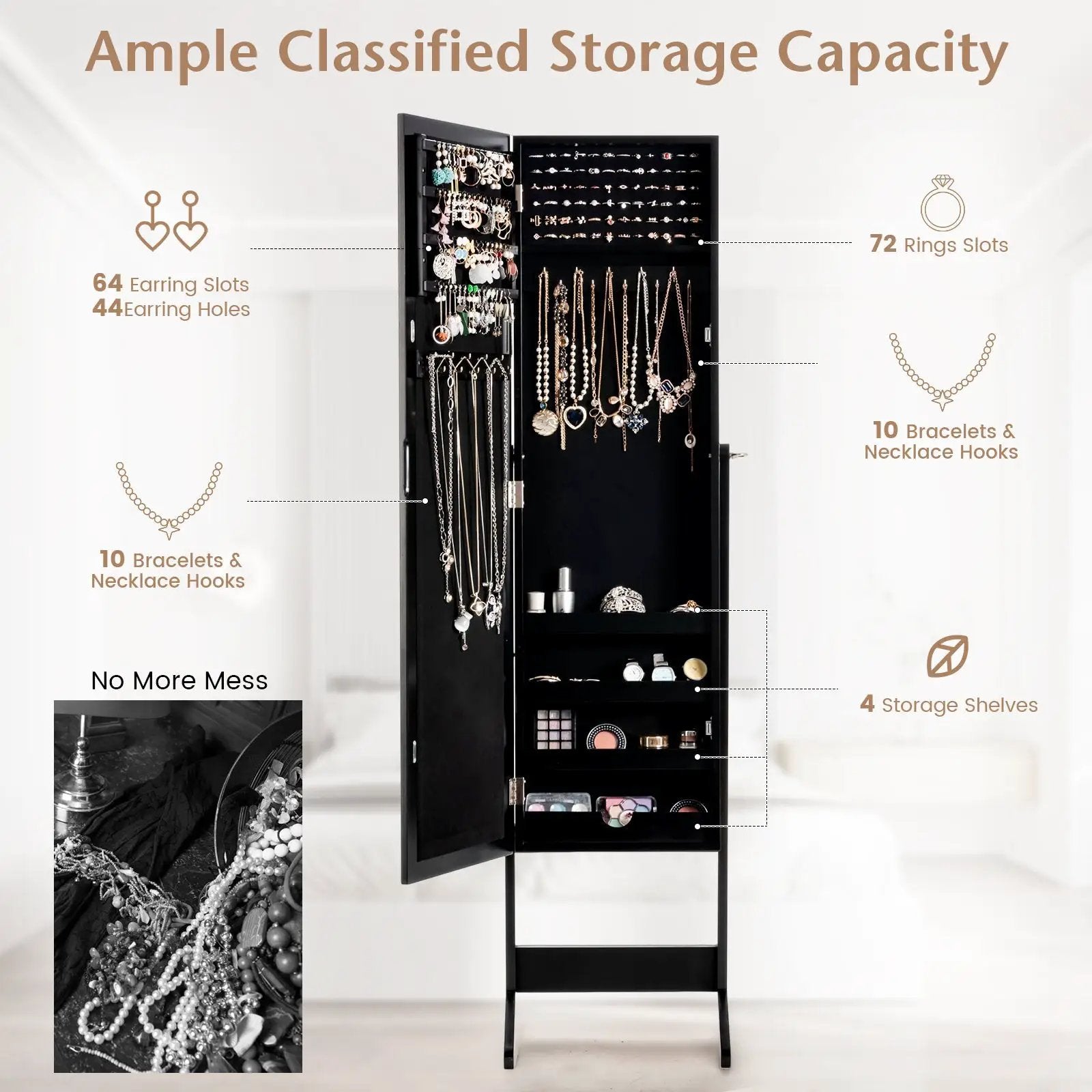 Mirrored Standing Jewelry Cabinet Storage Box by DirectDeals