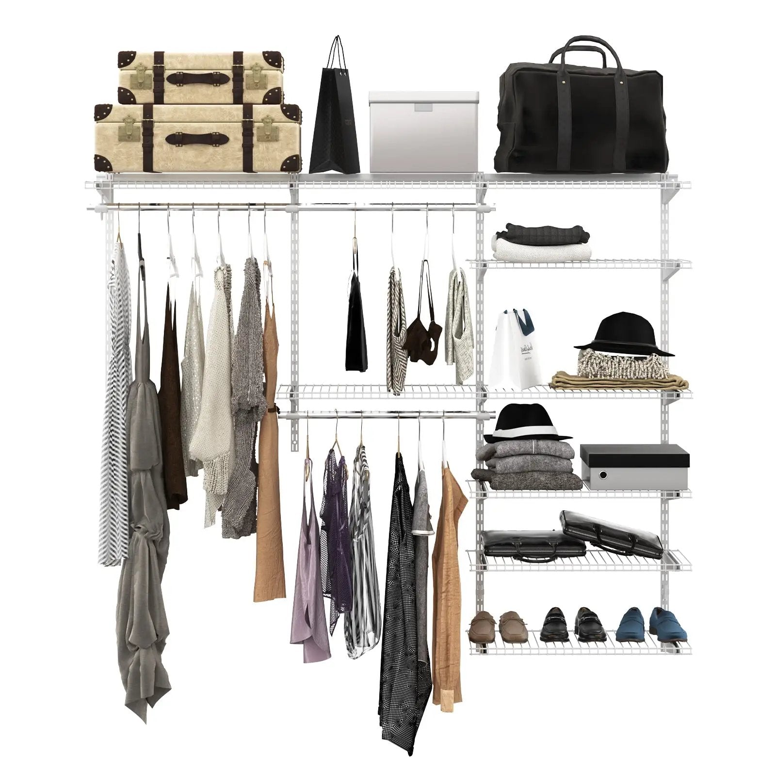 Adjustable Closet Organizer Kit with Shelves and Hanging Rods for 4 to 6 Feet by DirectDeals