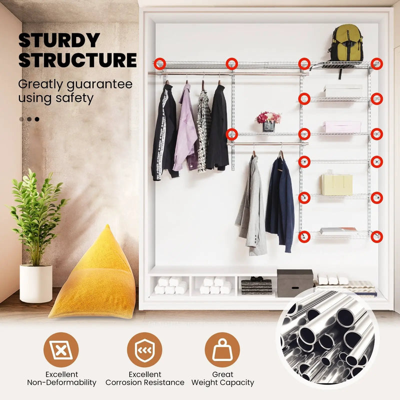 Adjustable Closet Organizer Kit with Shelves and Hanging Rods for 4 to 6 Feet by DirectDeals