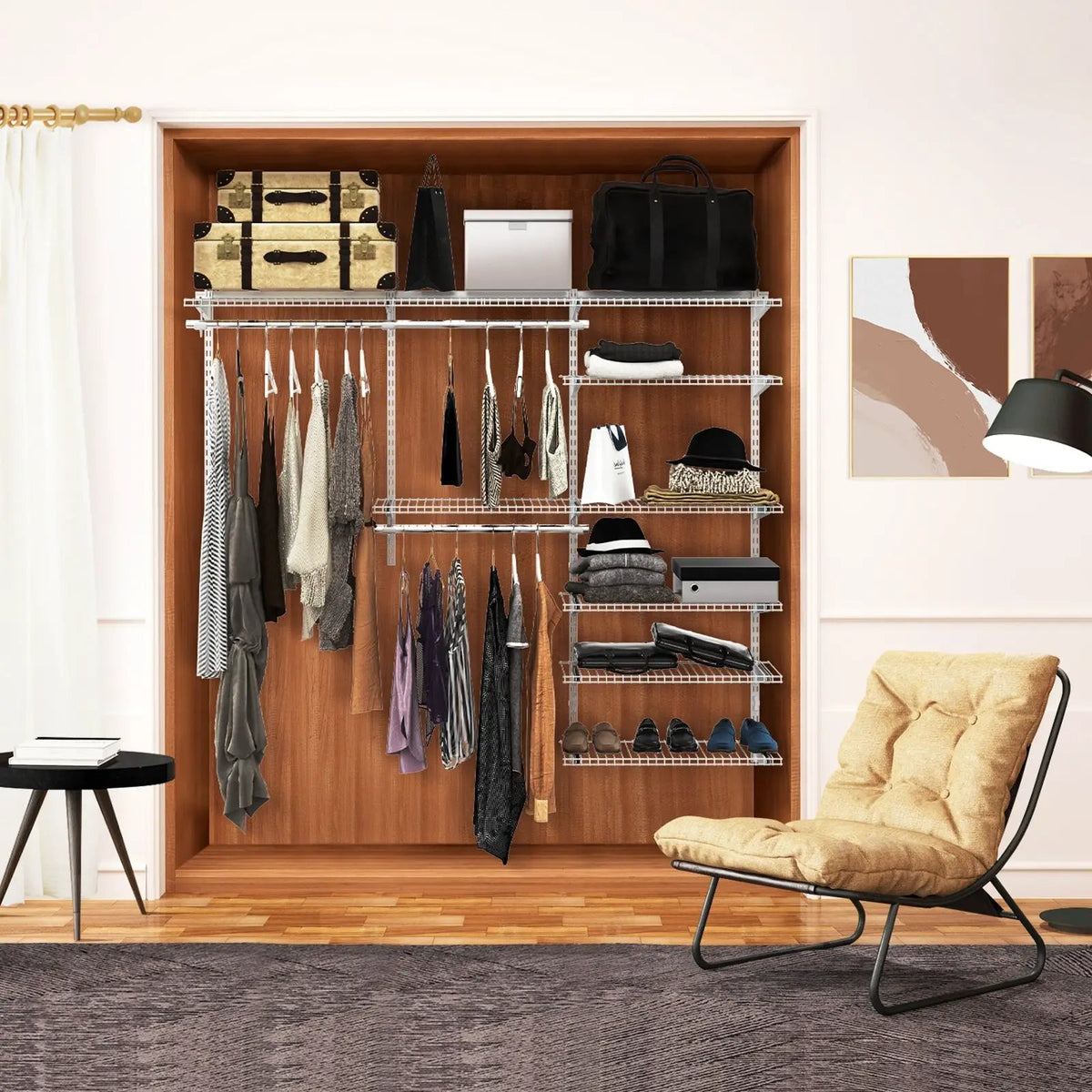 Adjustable Closet Organizer Kit with Shelves and Hanging Rods for 4 to 6 Feet, photo 2 of 16