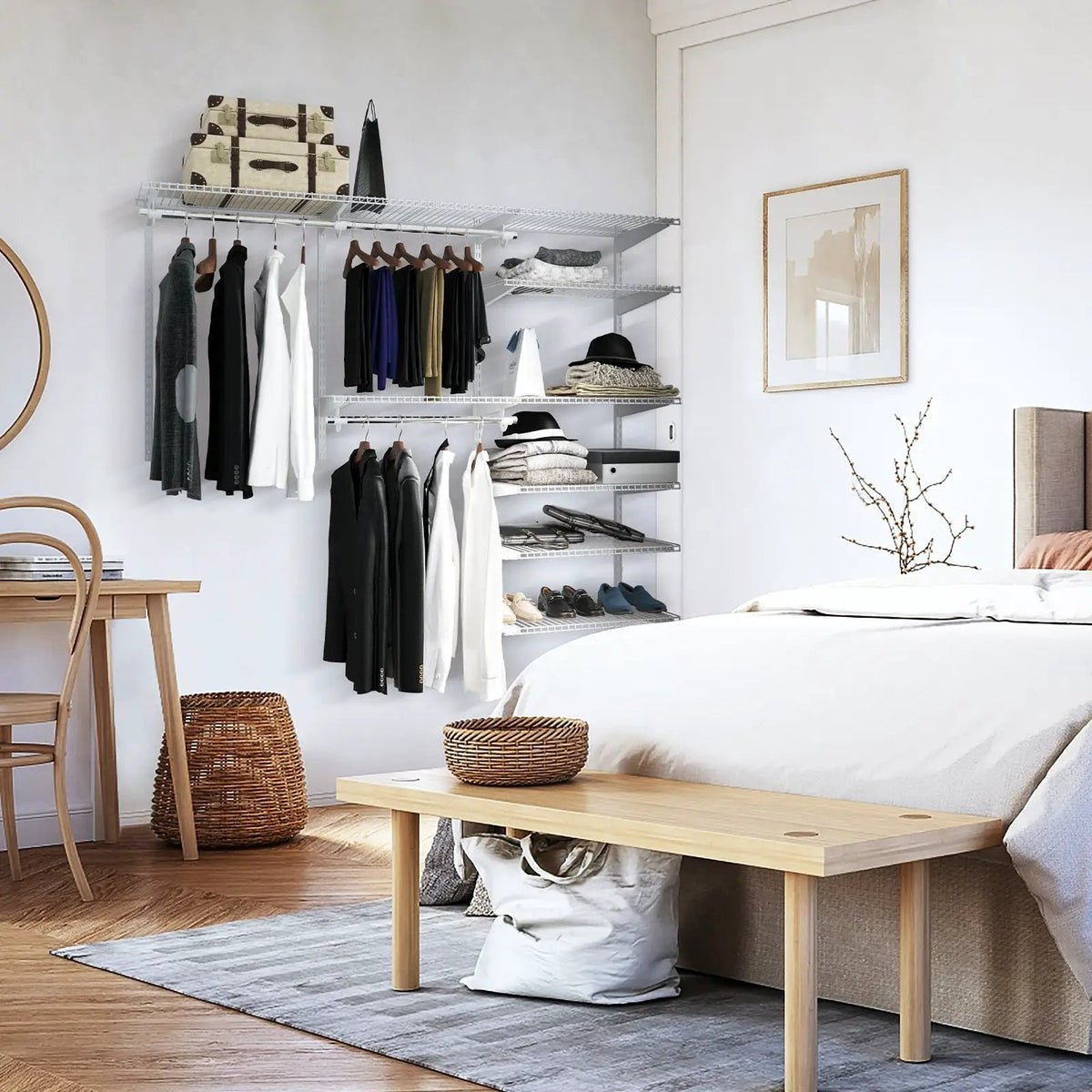 Adjustable Closet Organizer Kit with Shelves and Hanging Rods for 4 to 6 Feet, photo 4 of 16