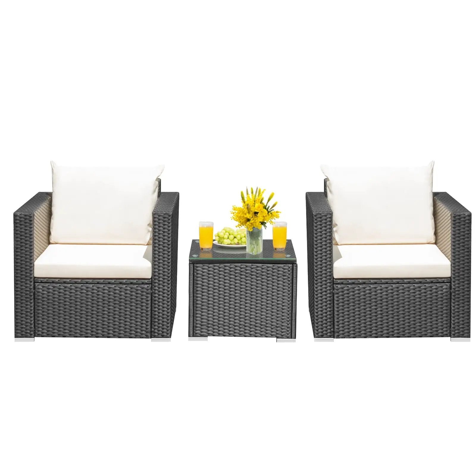 3 Pieces Patio Wicker Conversation Set with Cushion by DirectDeals