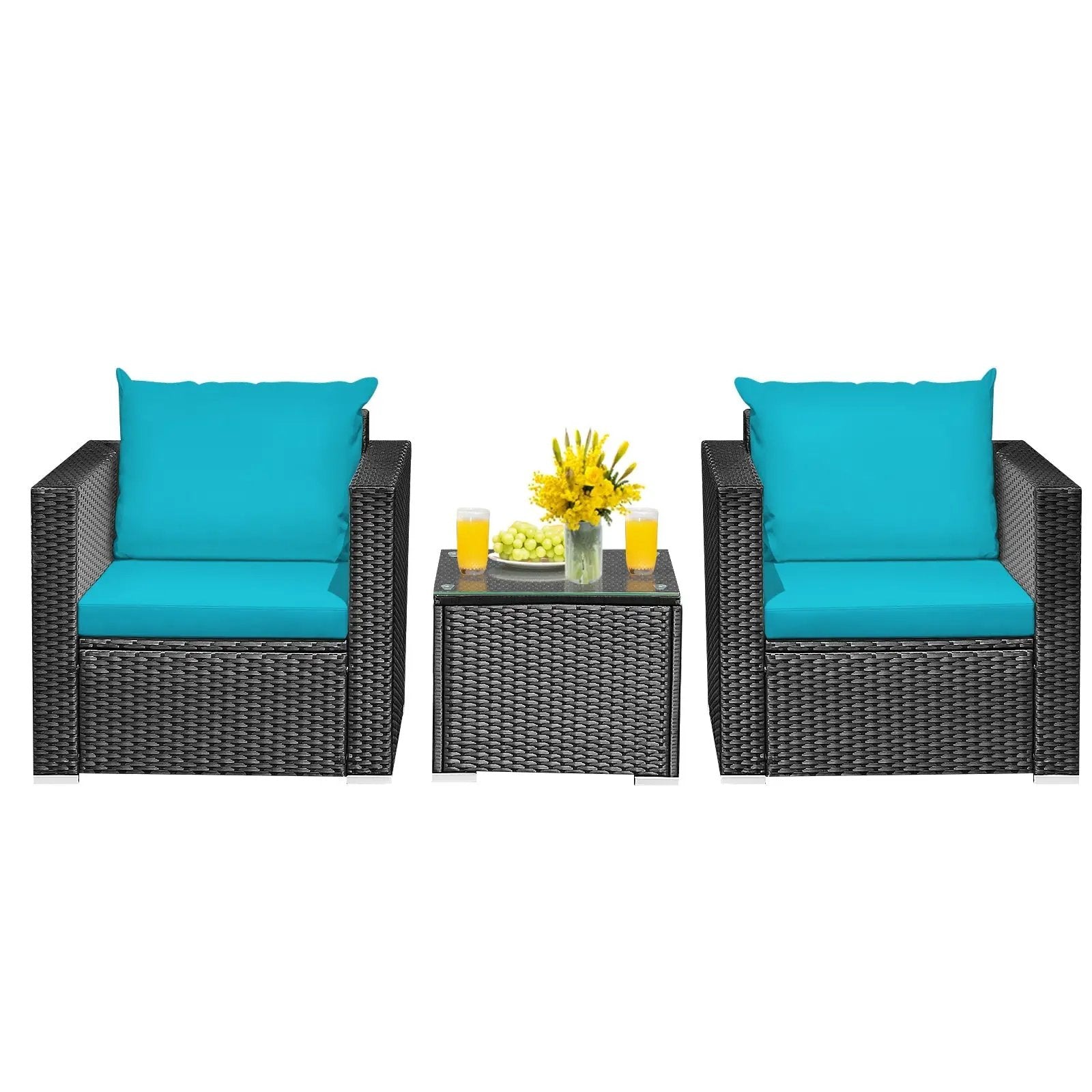 3 Pieces Patio Wicker Conversation Set with Cushion by DirectDeals