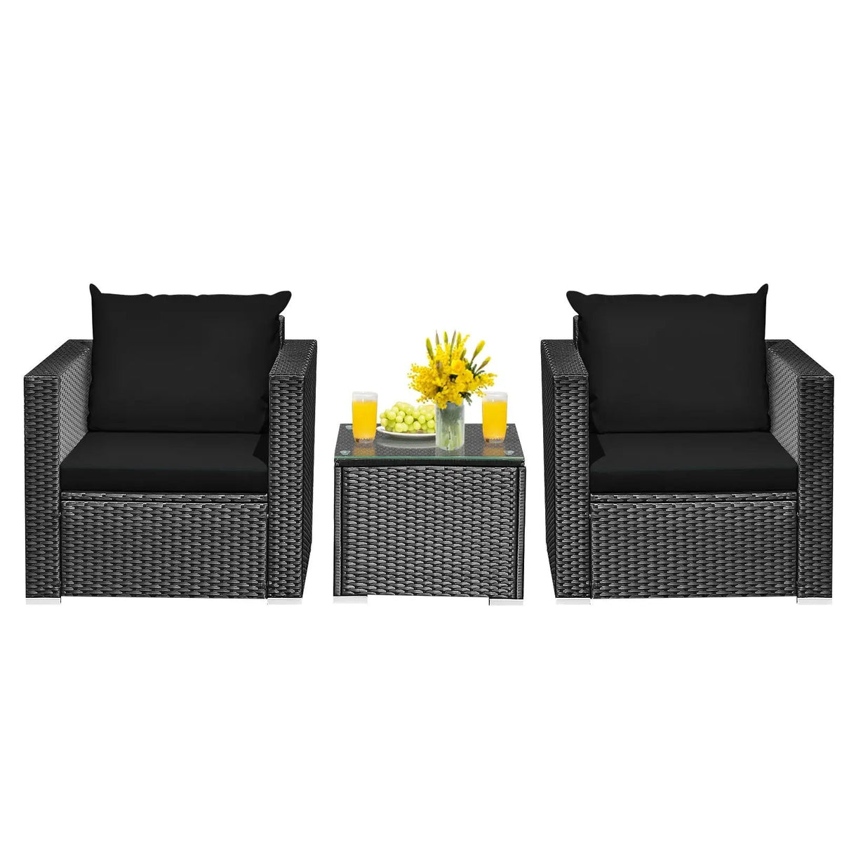 3 Pieces Patio Wicker Conversation Set with Cushion, photo 9 of 12