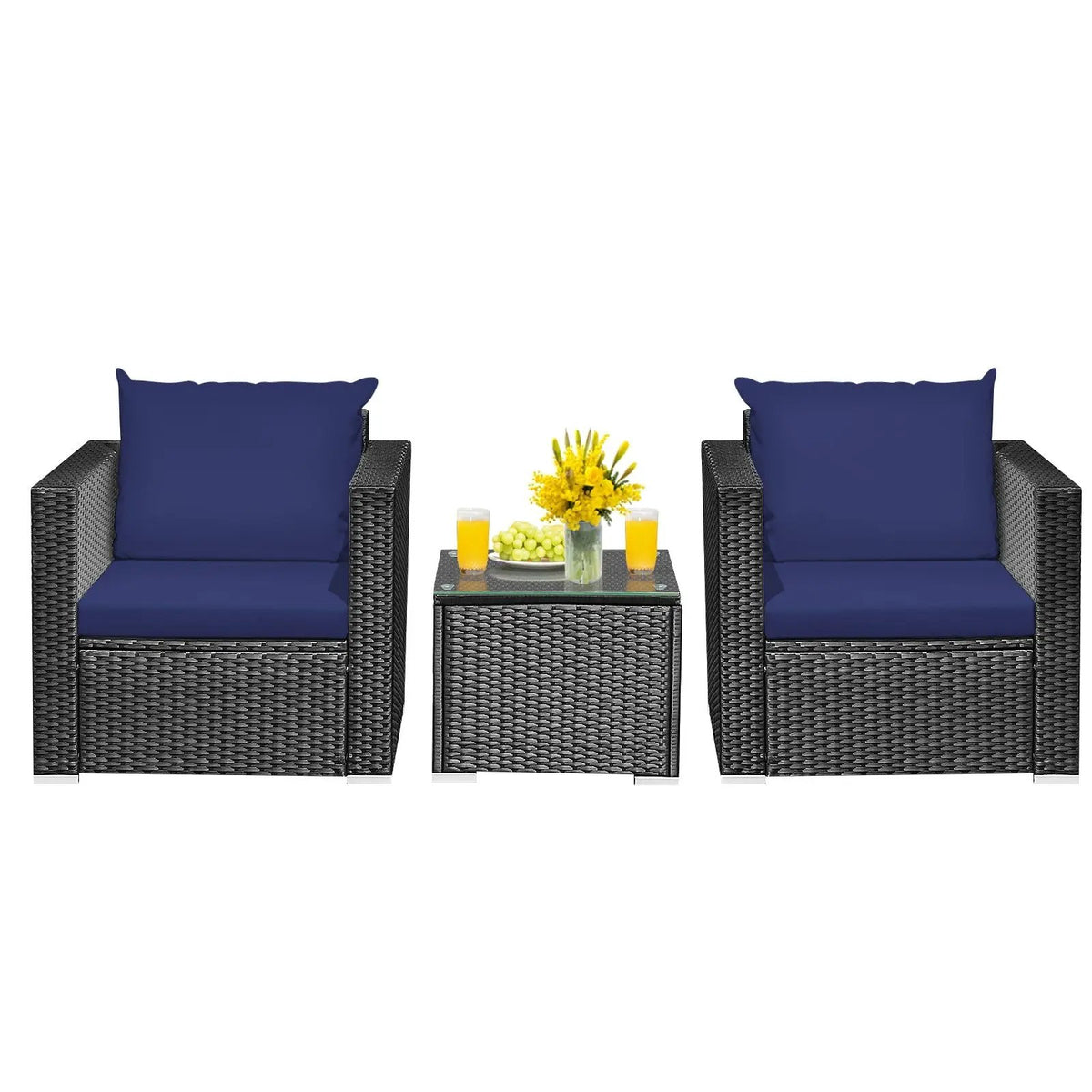 3 Pieces Patio Wicker Conversation Set with Cushion, photo 10 of 12