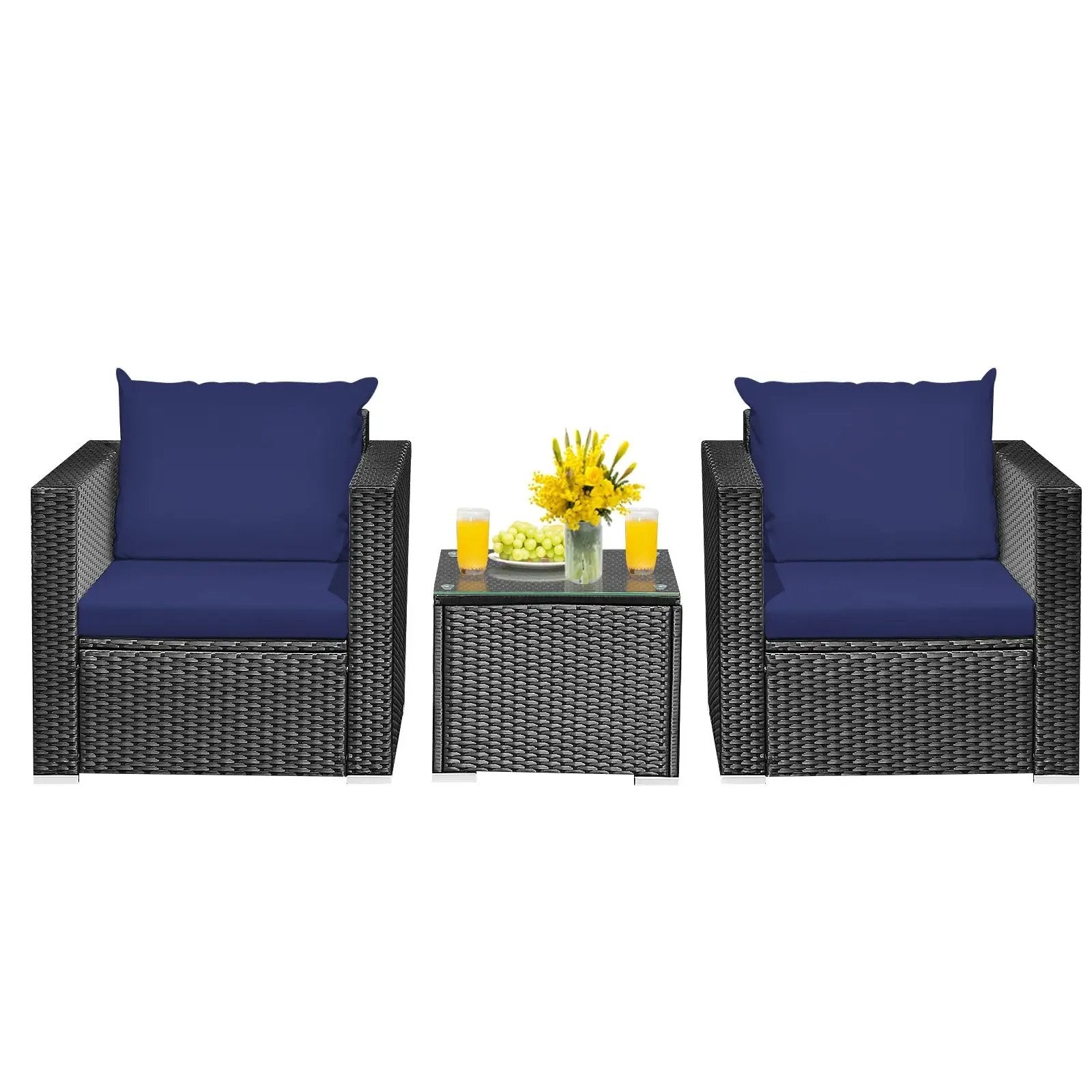 3 Pieces Patio Wicker Conversation Set with Cushion by DirectDeals