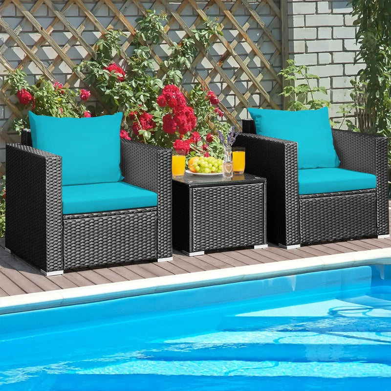 3 Pieces Patio Wicker Conversation Set with Cushion by DirectDeals