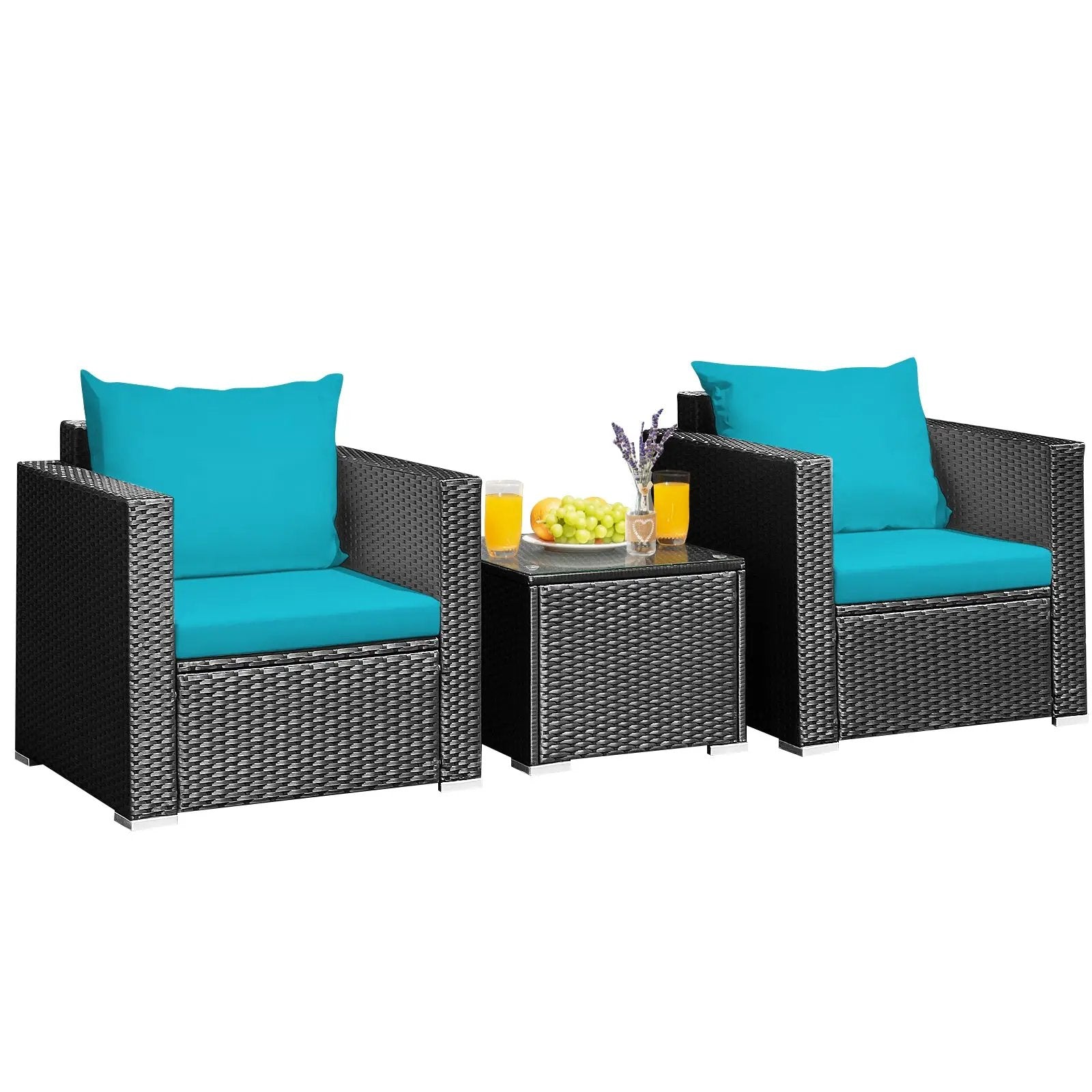 3 Pieces Patio Wicker Conversation Set with Cushion by DirectDeals