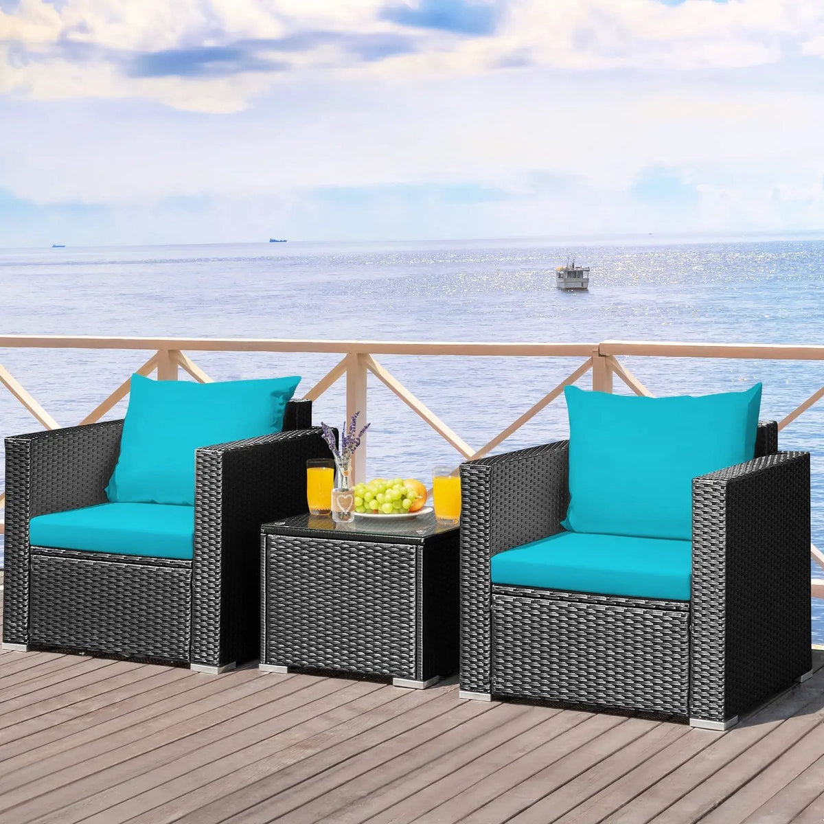 3 Pieces Patio Wicker Conversation Set with Cushion, photo 6 of 12