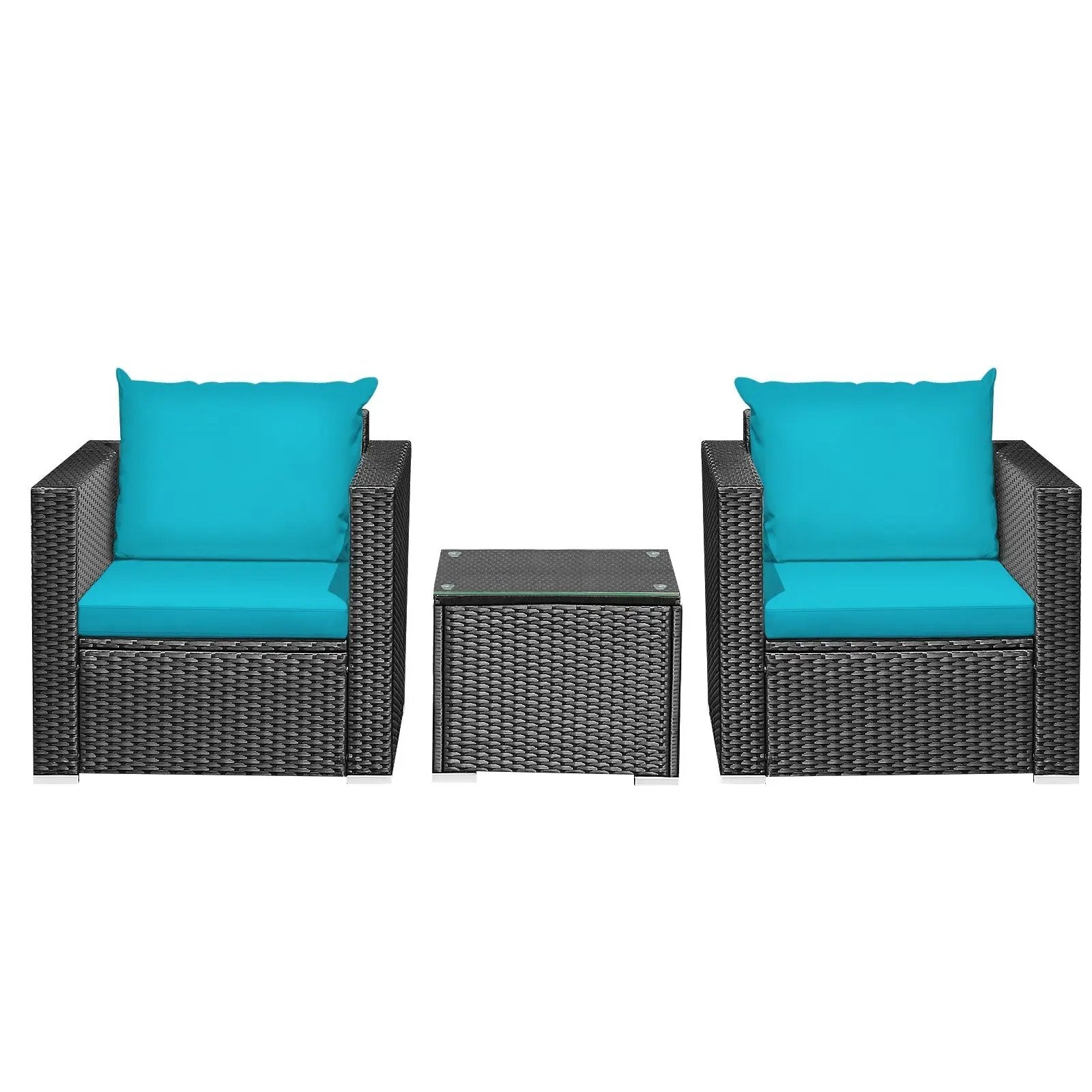 3 Pieces Patio Wicker Conversation Set with Cushion by DirectDeals