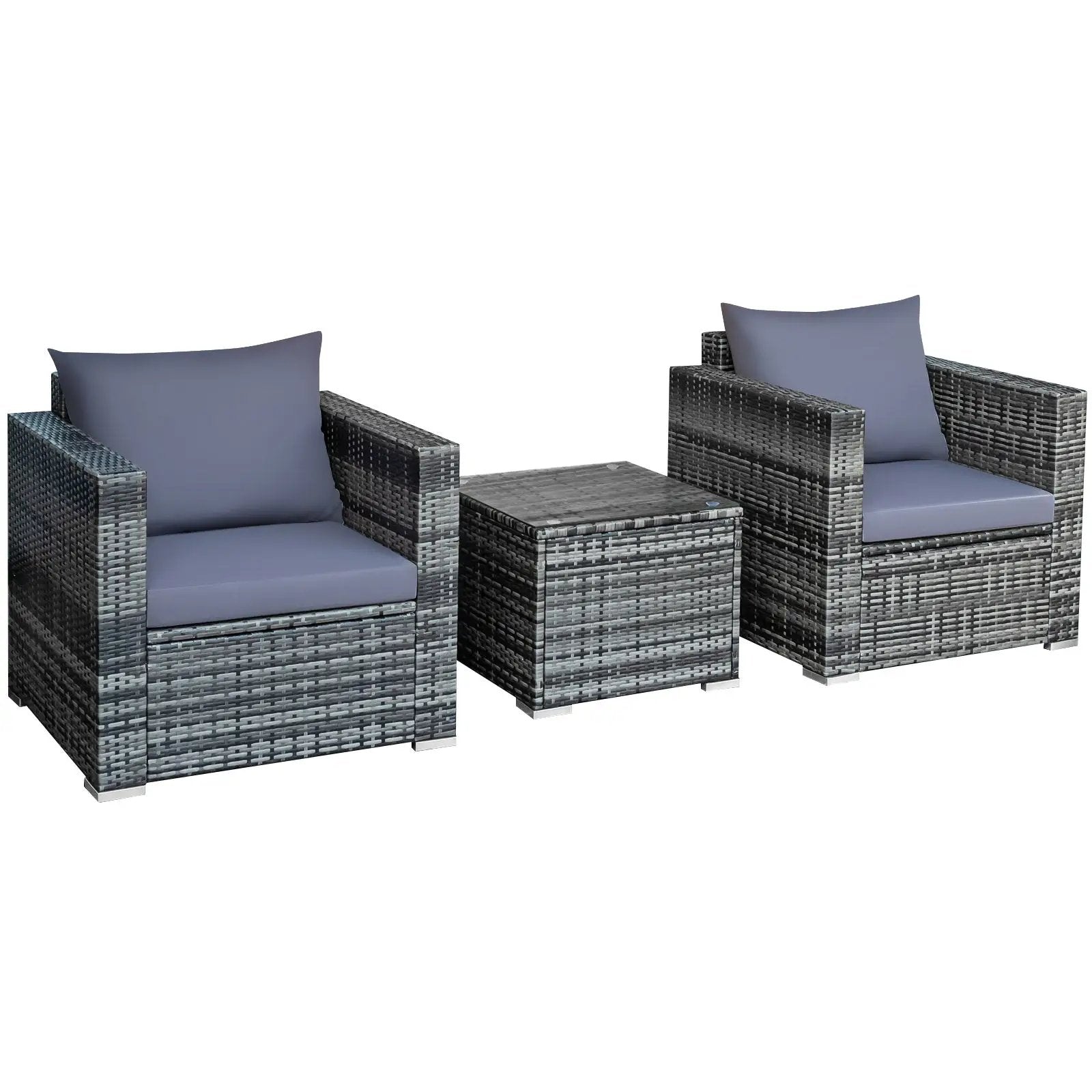 3 Pcs Patio Rattan Furniture Bistro Sofa Set with Cushioned-Navy by DirectDeals