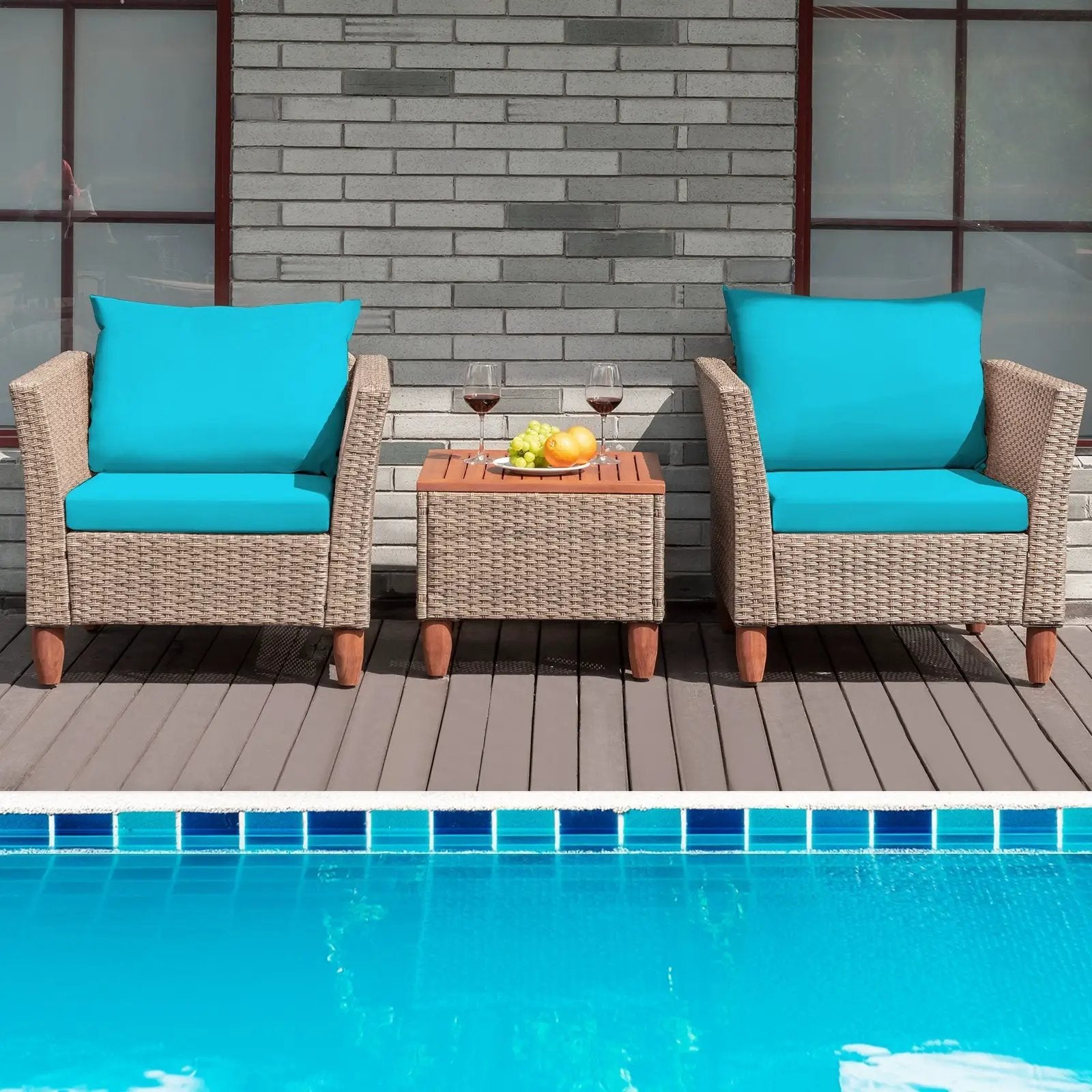 3 Pieces Patio Rattan Furniture Set with Washable Cushion for Yard Porch by DirectDeals
