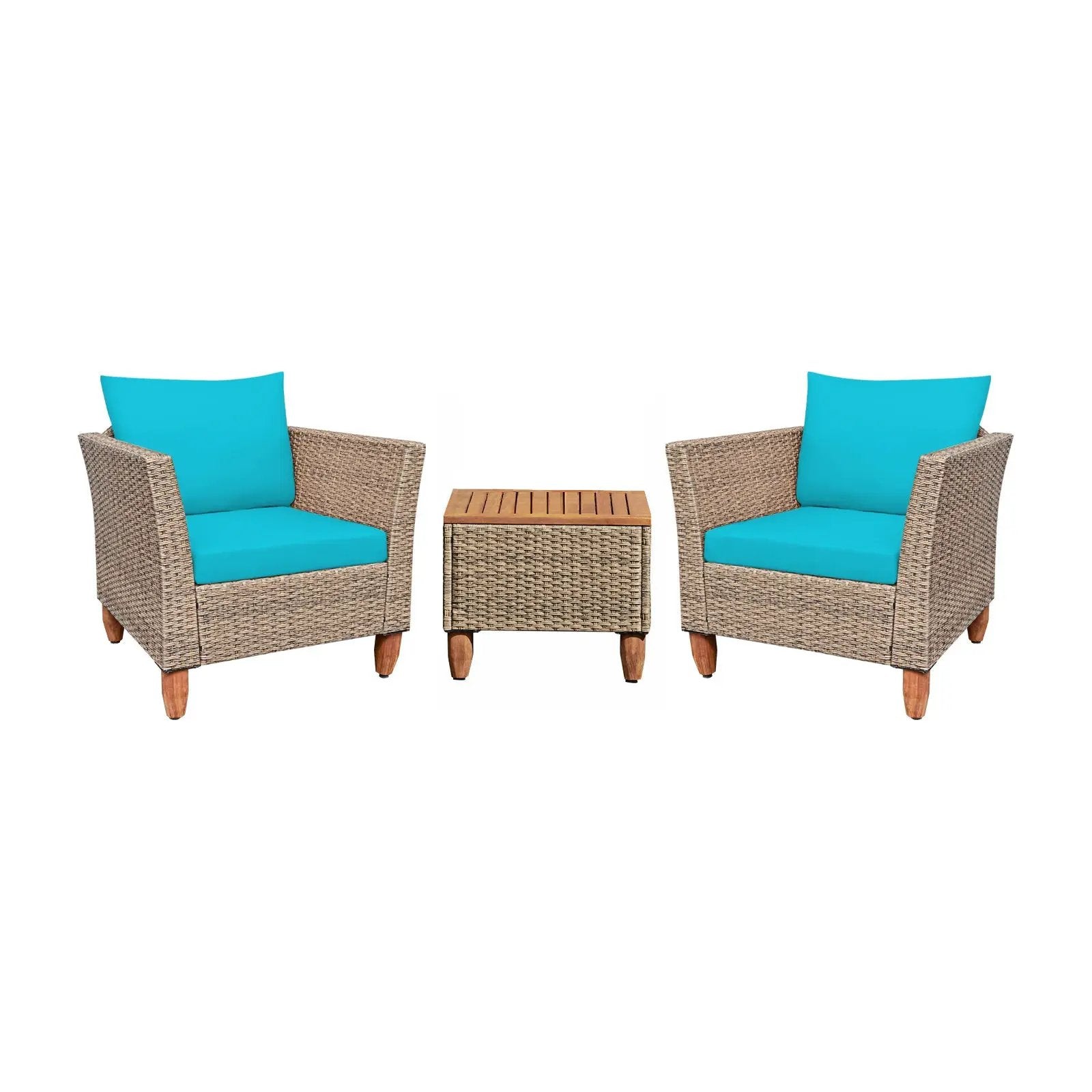 3 Pieces Patio Rattan Furniture Set with Washable Cushion for Yard Porch by DirectDeals