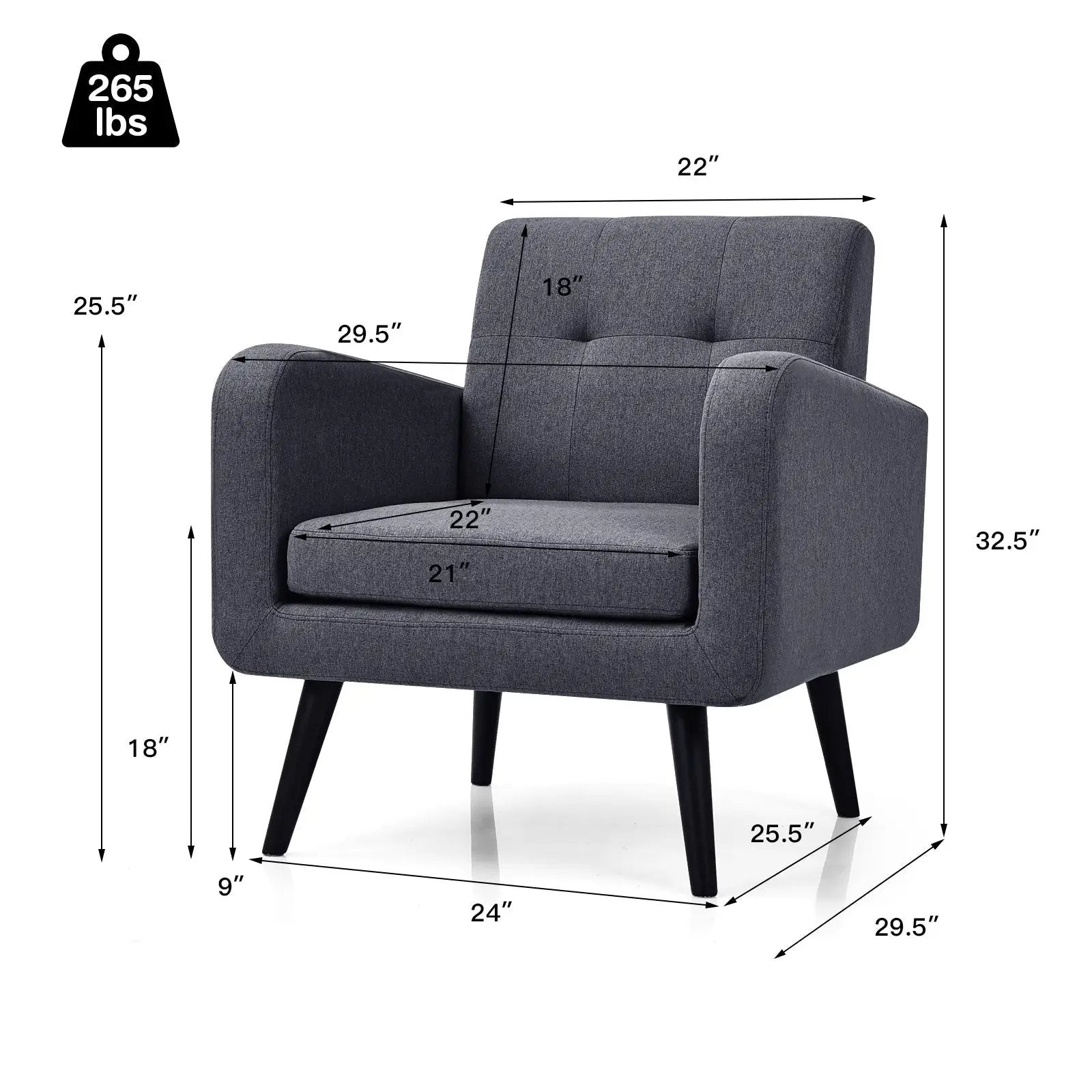 Modern Upholstered Comfy Accent Chair Single Sofa with Rubber Wood Legs by DirectDeals