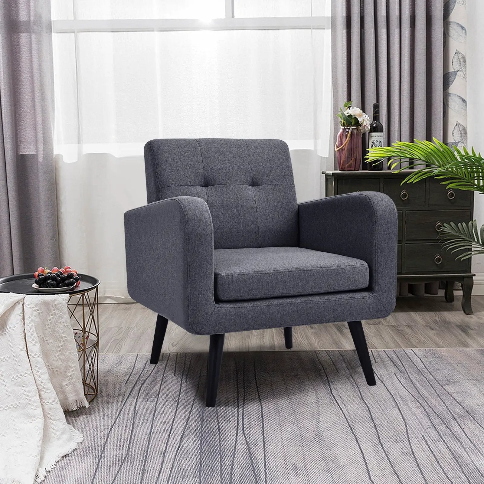 Modern Upholstered Comfy Accent Chair Single Sofa with Rubber Wood Legs by DirectDeals