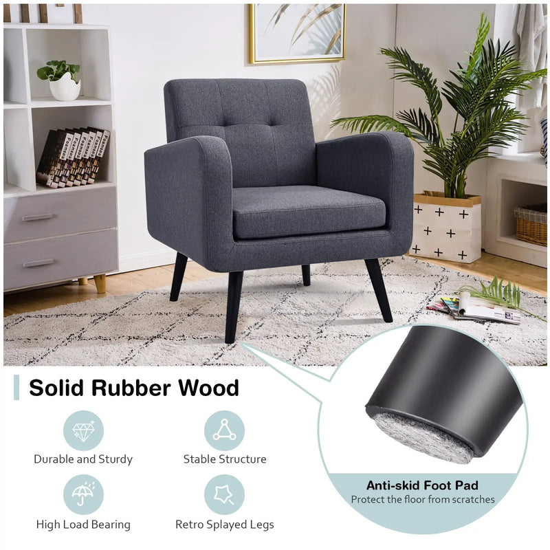 Modern Upholstered Comfy Accent Chair Single Sofa with Rubber Wood Legs by DirectDeals
