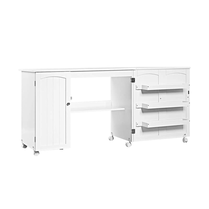 Folding Sewing Table Shelves Storage Cabinet Craft Cart with Wheels by DirectDeals