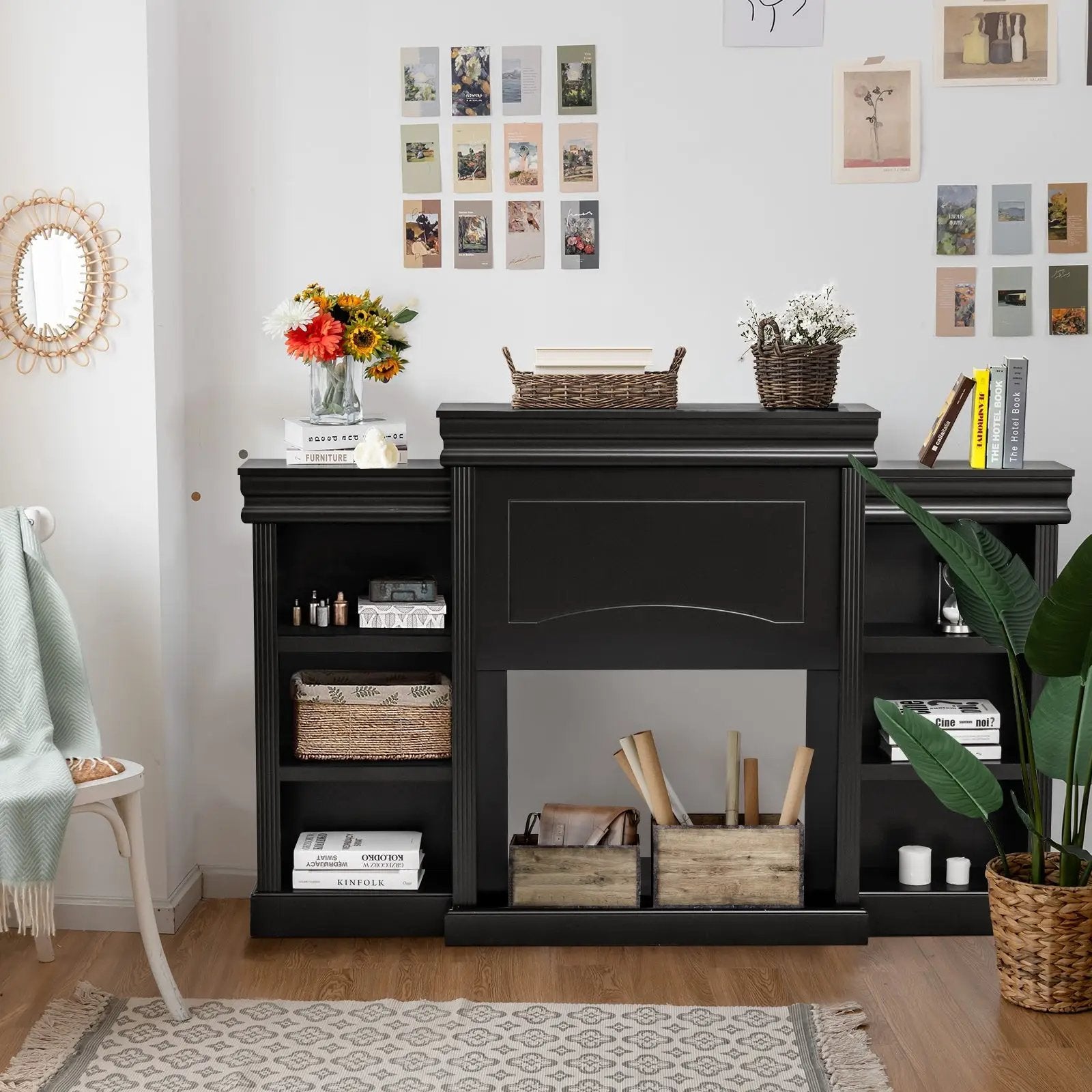 70 Inch Modern Fireplace Media Entertainment Center with Bookcase by DirectDeals