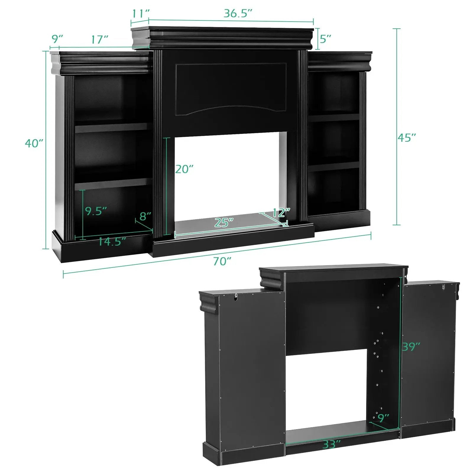 70 Inch Modern Fireplace Media Entertainment Center with Bookcase by DirectDeals