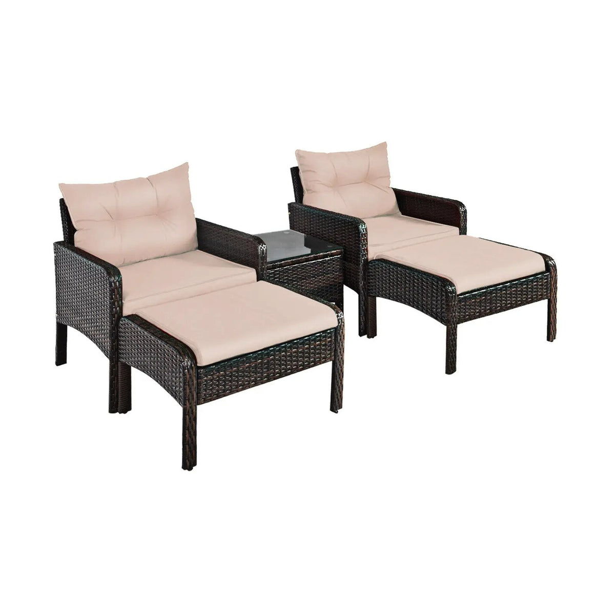 5 Pieces Patio Rattan Sofa Ottoman Furniture Set with Cushions-Black by DirectDeals