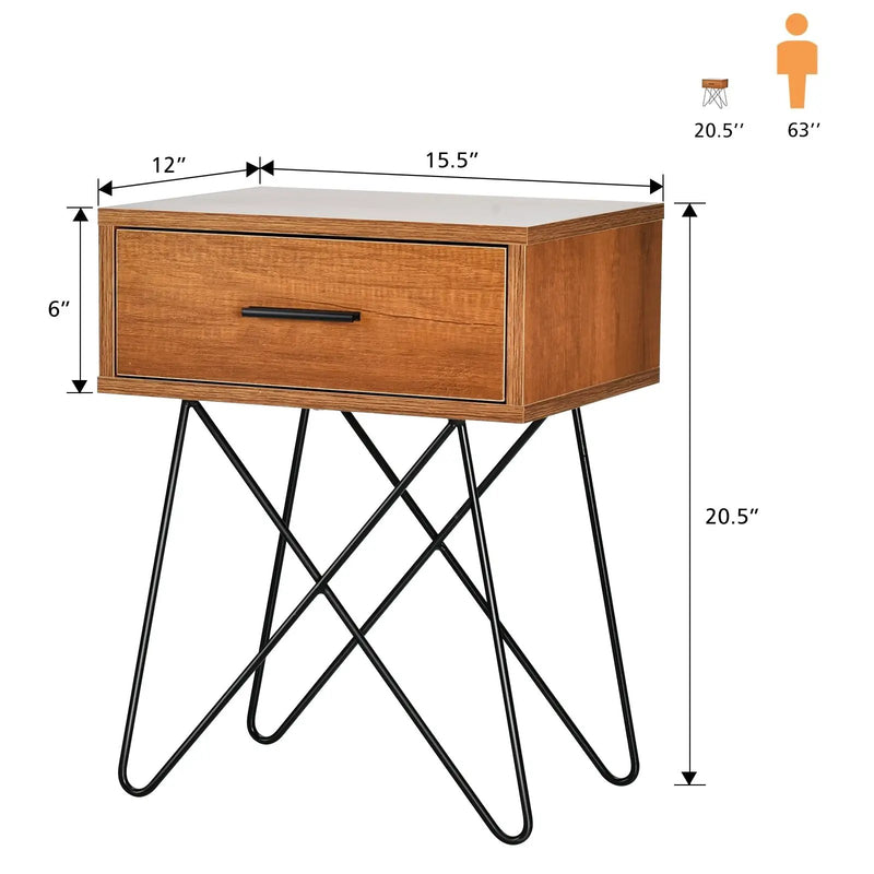 Nightstand Coffee Table Storage Display with Steel Legs and 1 Drawer by DirectDeals