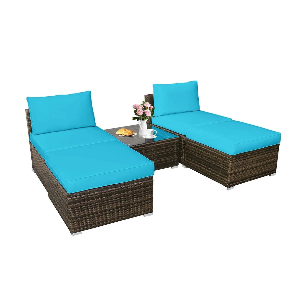 5 Pieces Patio Rattan Furniture Set with Cushioned Armless Sofa, photo 7 of 24