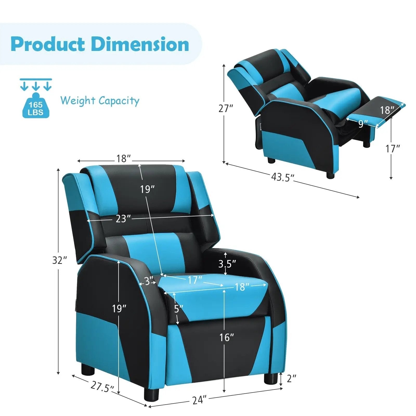 Kids Youth PU Leather Gaming Sofa Recliner with Headrest and Footrest by DirectDeals