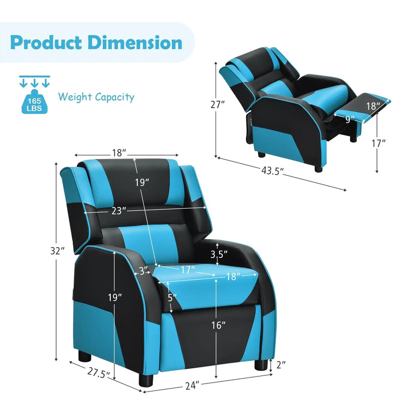 Kids Youth PU Leather Gaming Sofa Recliner with Headrest and Footrest by DirectDeals