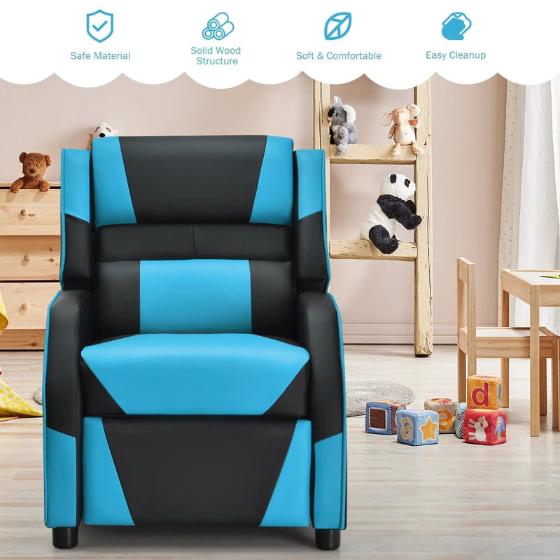 Kids Youth PU Leather Gaming Sofa Recliner with Headrest and Footrest by DirectDeals