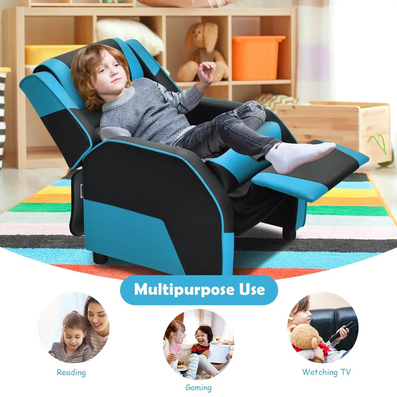 Kids Youth PU Leather Gaming Sofa Recliner with Headrest and Footrest by DirectDeals