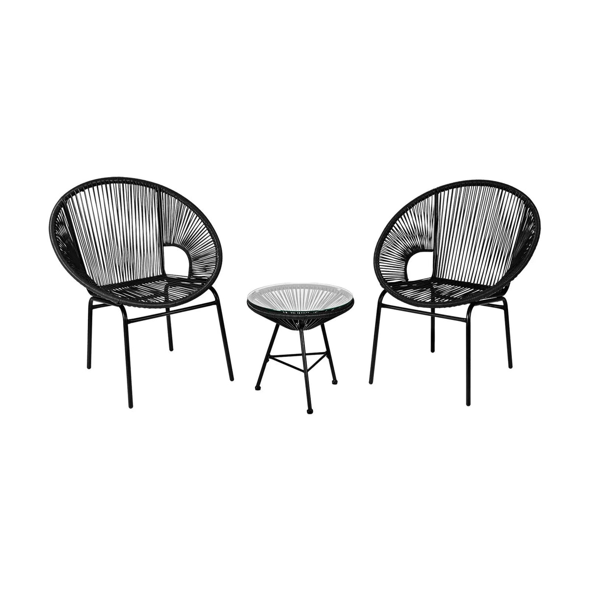 3PCS Patio Acapulco Furniture Bistro Set with GlassTable-Black by DirectDeals
