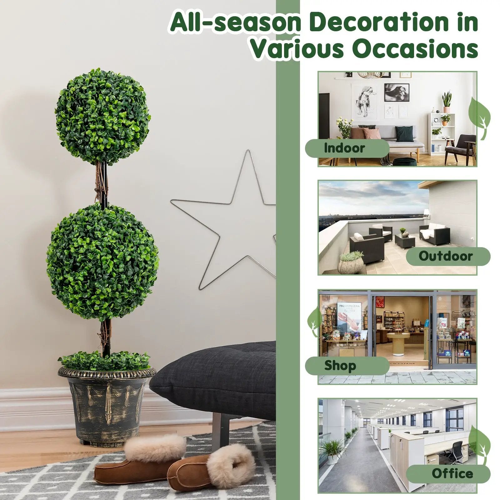 36 Inch Artificial Double Ball Tree Indoor and Outdoor UV Protection by DirectDeals