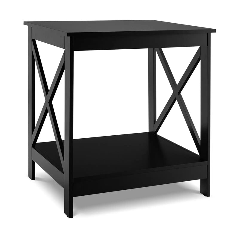 2-Tier Side Table with X-shape Design and 4 Solid Legs by DirectDeals