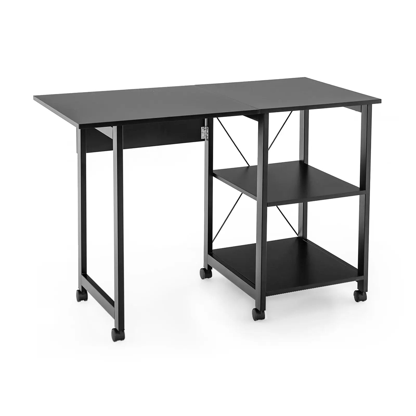 Rolling Folding Computer Desk with Storage Shelves by DirectDeals