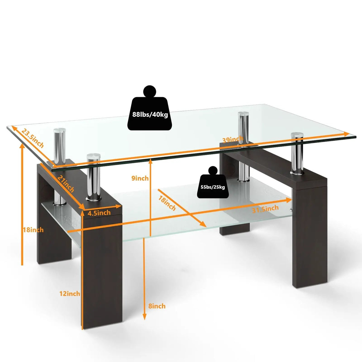 Rectangular Tempered Glass Coffee Table with Shelf, photo 15 of 32