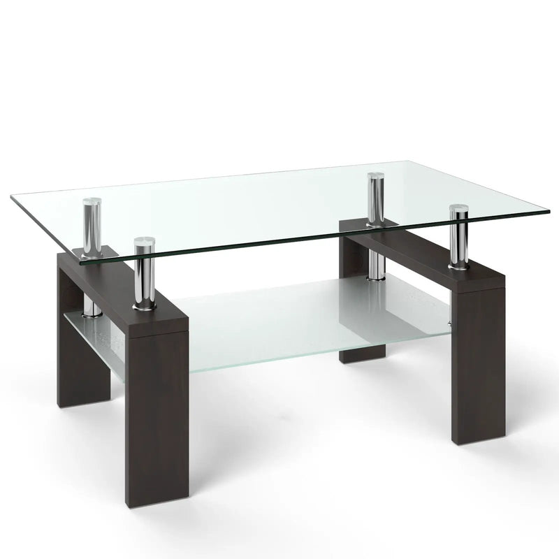 Rectangular Tempered Glass Coffee Table with Shelf by DirectDeals