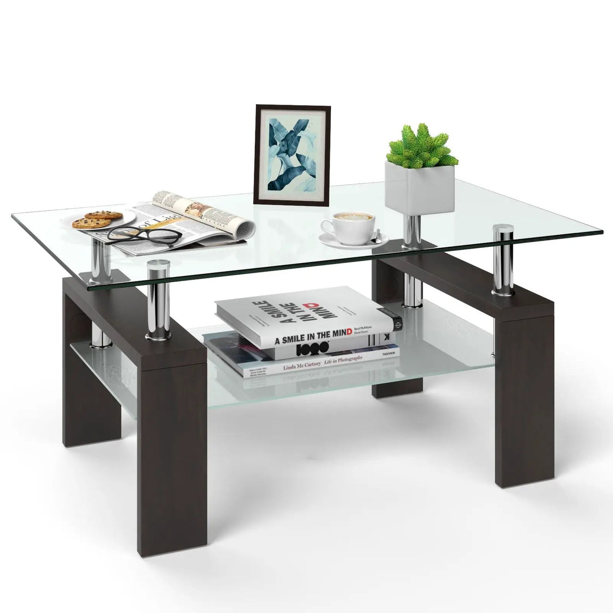 Rectangular Tempered Glass Coffee Table with Shelf, photo 25 of 32