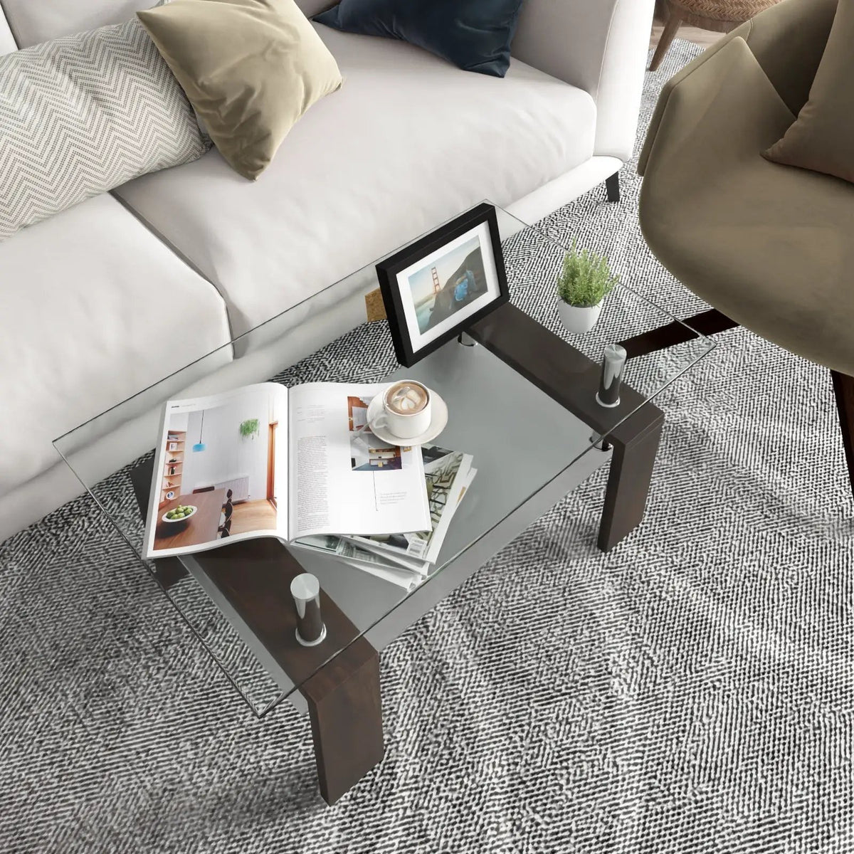 Rectangular Tempered Glass Coffee Table with Shelf, photo 21 of 32